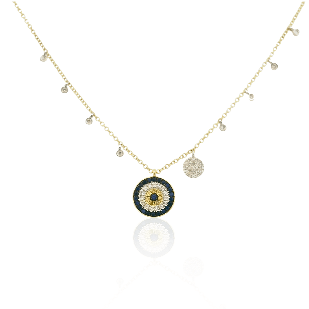14K Yellow Gold 0.25CTW Blue Sapphire & Diamond Evil Eye Fringe Necklace