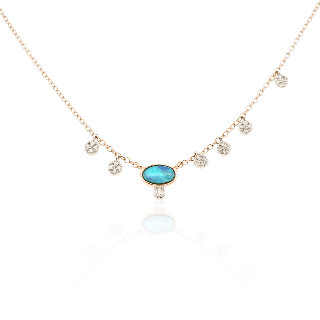 14K Yellow Gold 0.28CTW Opal & Diamond Fringe Necklace