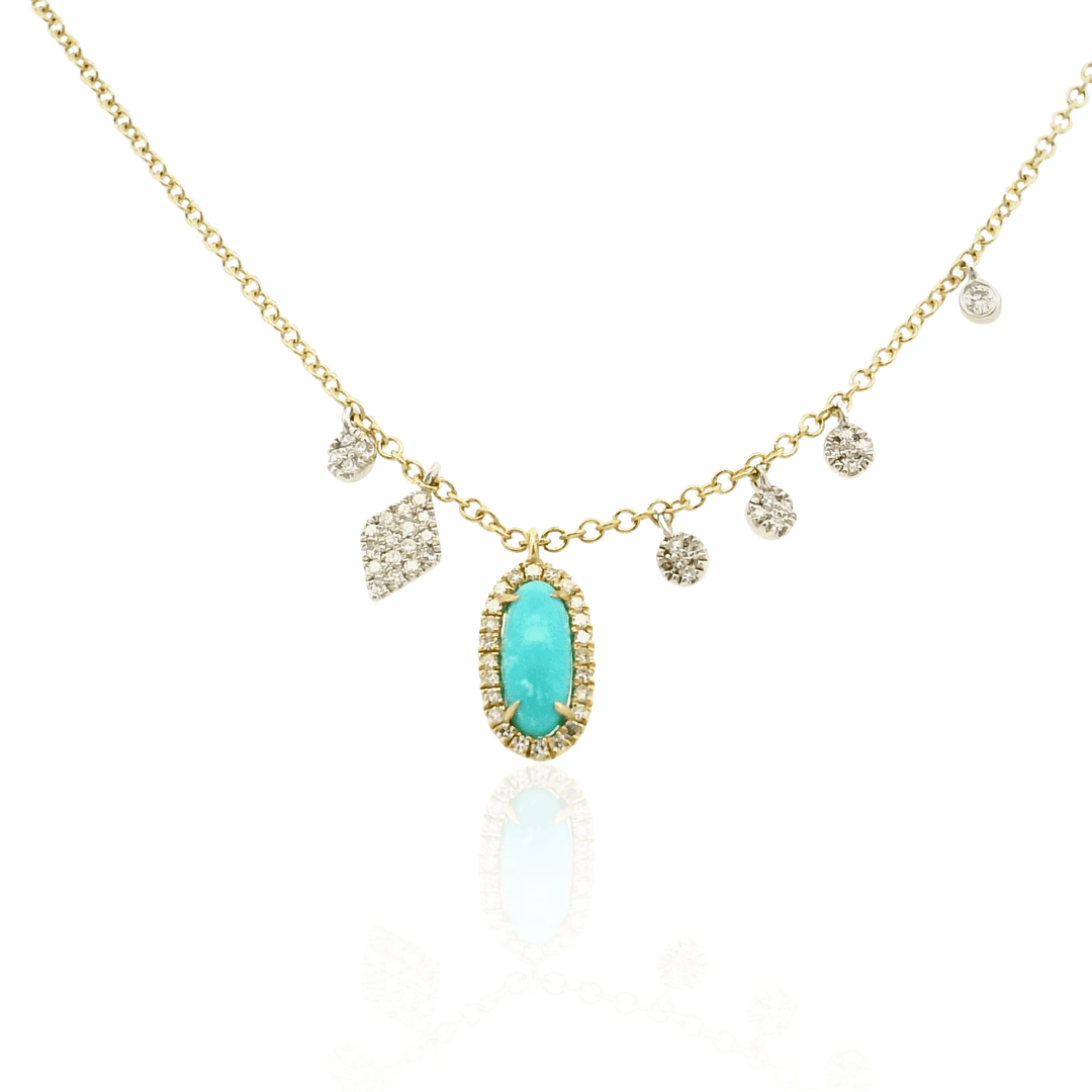 14K Two-Tone Gold 0.48CTW Turquoise and Diamond Halo Fringe Necklac