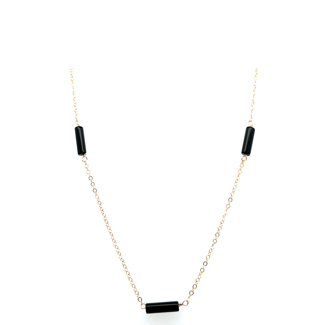 Yellow Gold Filled Black Onyx Triple Bar Station Necklace