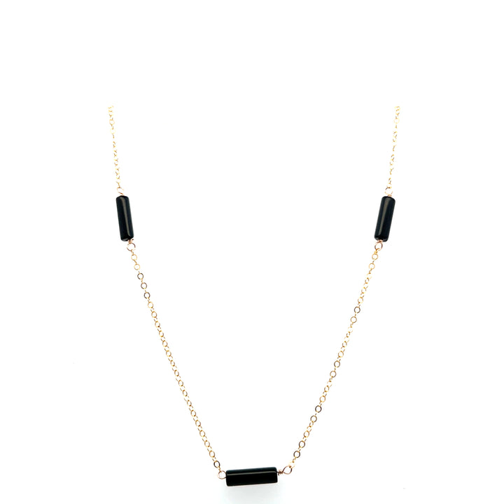 Yellow Gold Filled Black Onyx Triple Bar Station Necklace