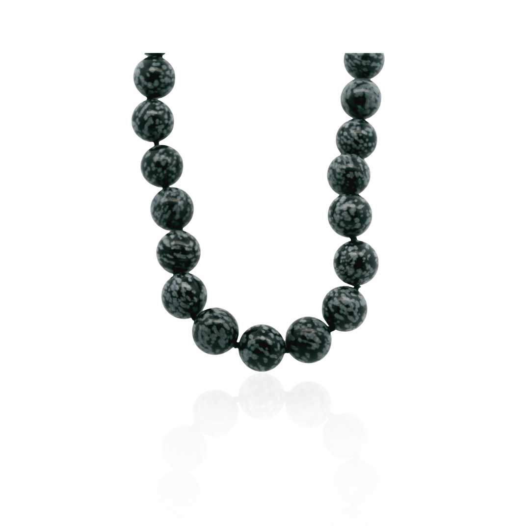 Estate Sterling Silver Snowflake Obsidian Beaded Necklace