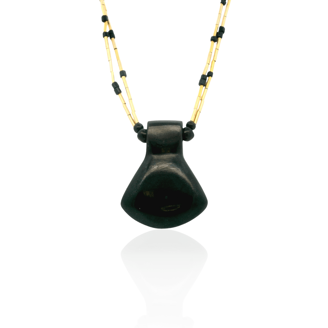 Estate Yellow Gold Filled Black Onyx Beaded And Medallion Necklace
