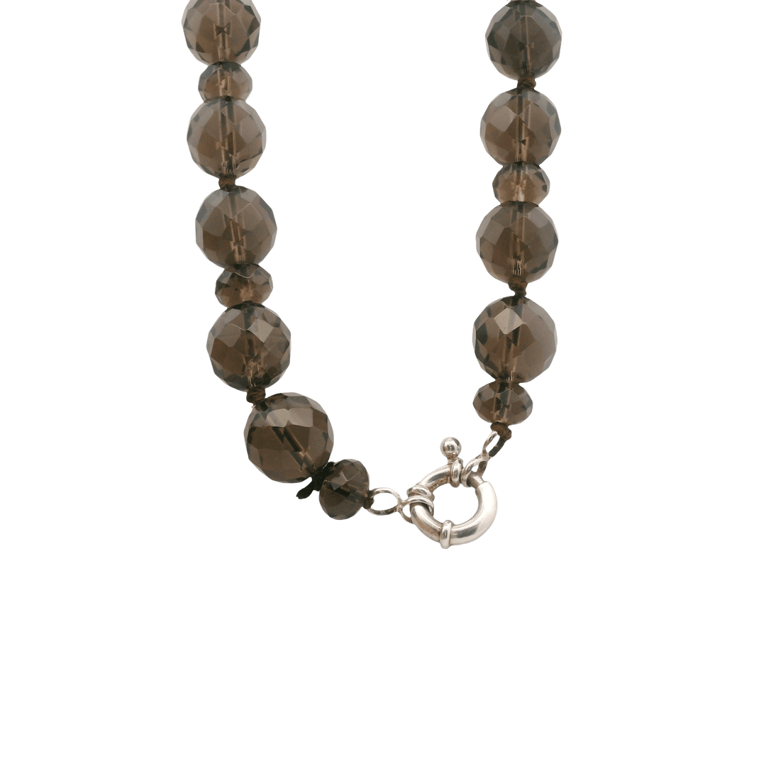 Estate Sterling Silver Smokey Quartz Bead Necklace
