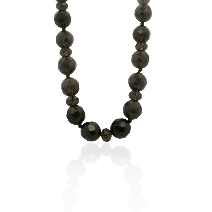 Estate Sterling Silver Smokey Quartz Bead Necklace