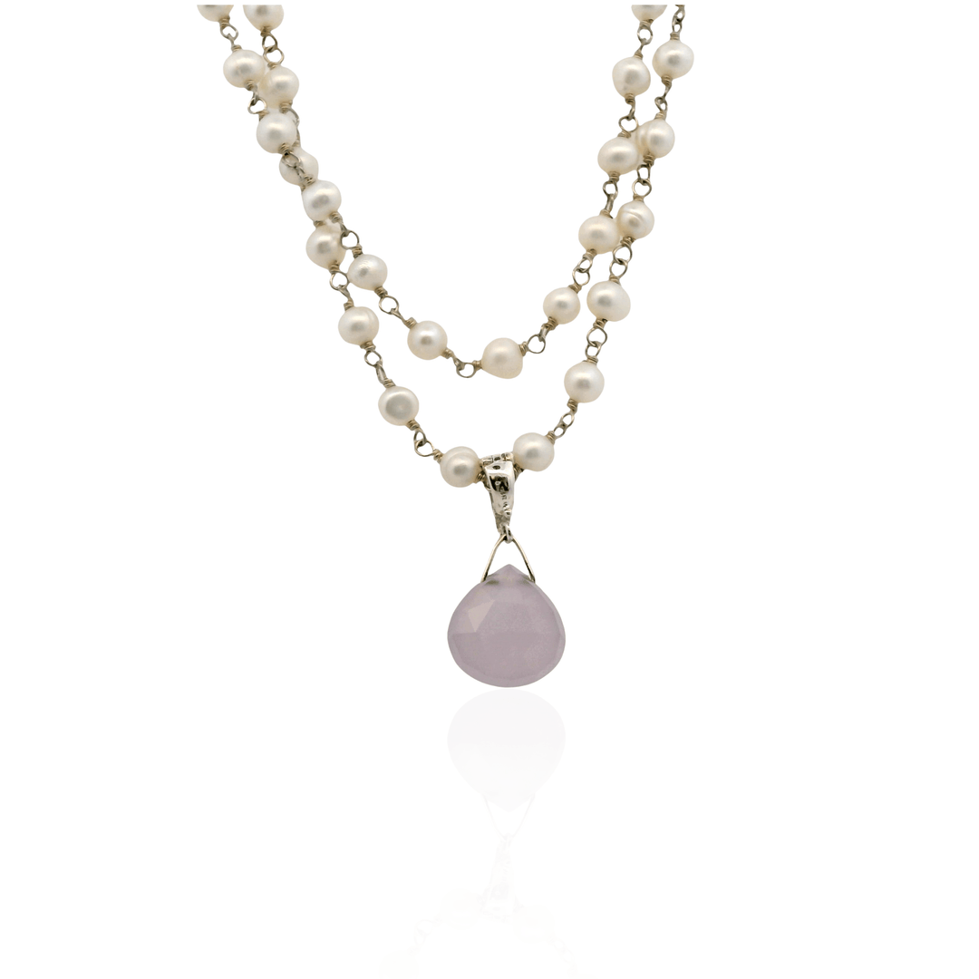 Estate Sterling Silver Rose Quartz & Freshwater Pearl Double Strand Necklace