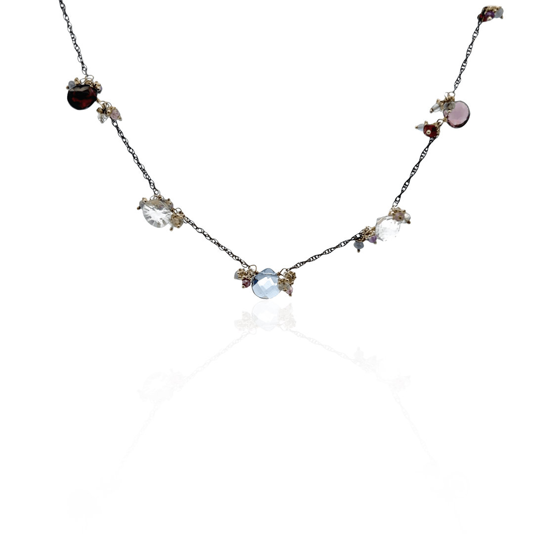 Estate Sterling Silver Multicolored Quartz Station Necklace
