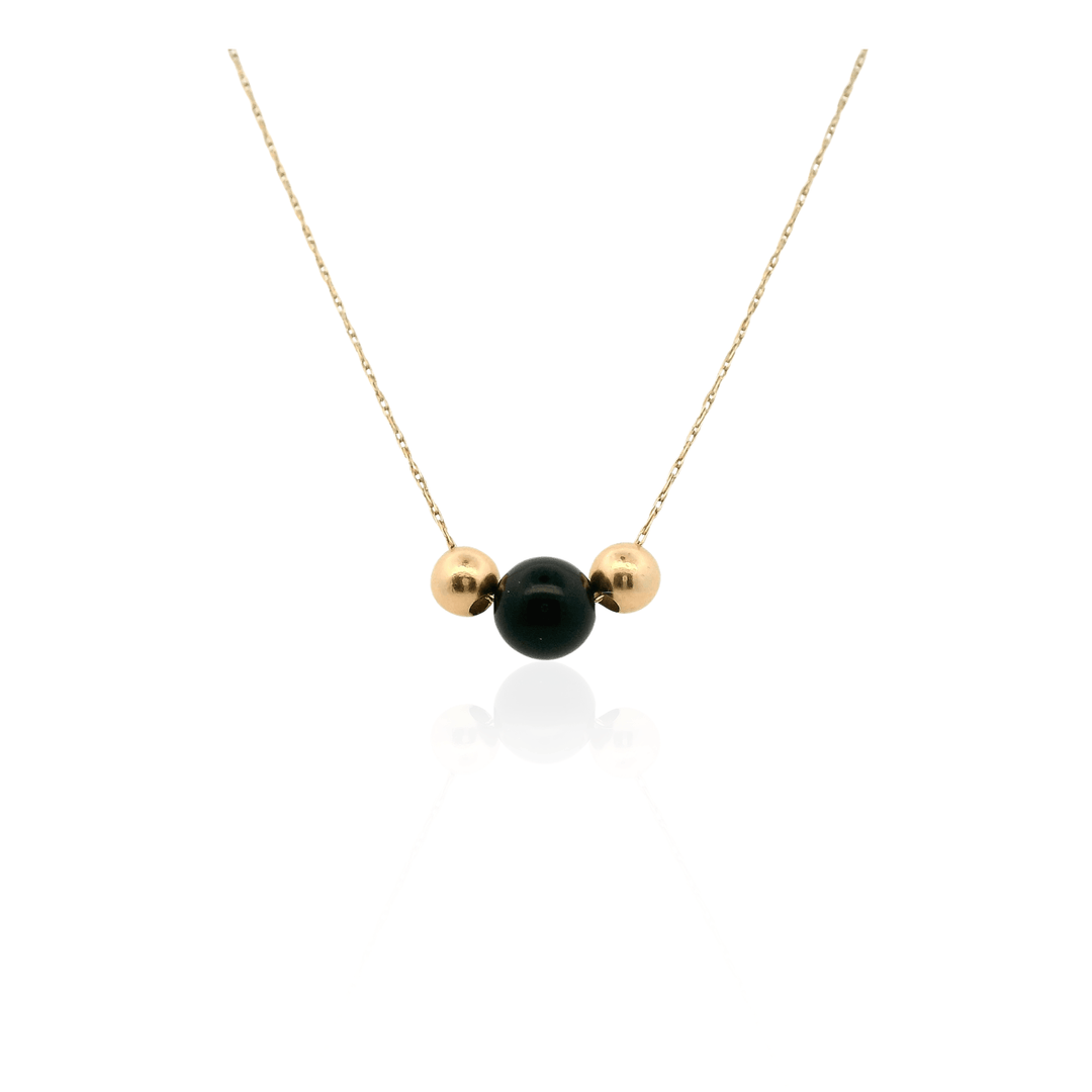 Estate 14K Yellow Gold Black Onyx & Gold Bead Necklace