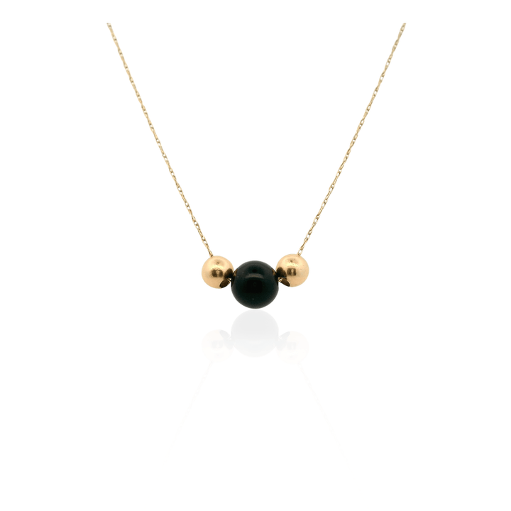 Estate 14K Yellow Gold Black Onyx & Gold Bead Necklace