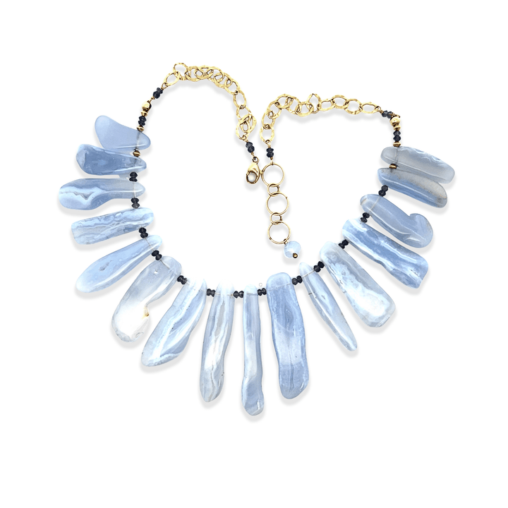 Estate 14K Yellow Gold-Filled Blue Lace Agate Bib Necklace