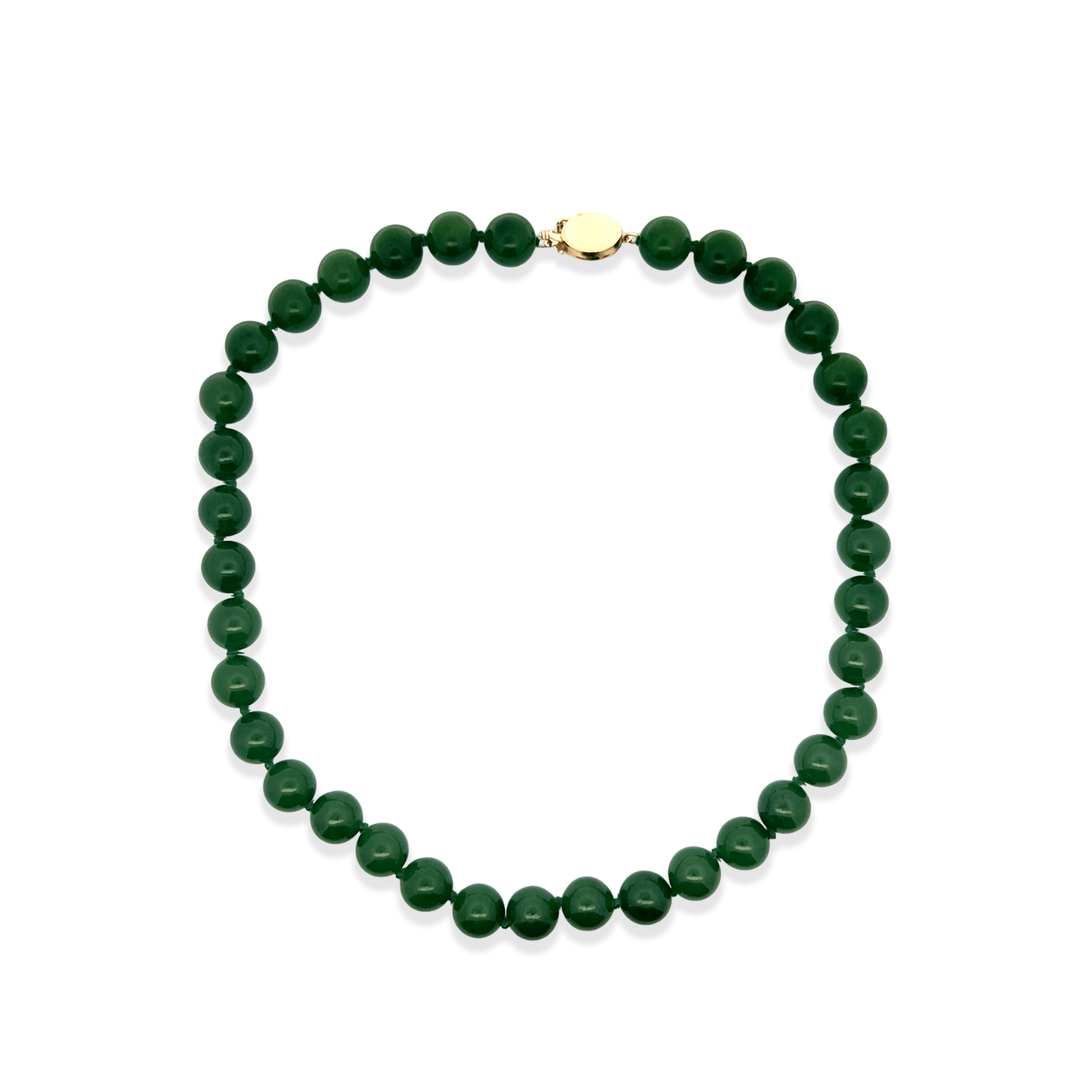 Estate 14K Yellow Gold Nephrite Jade Bead Necklace