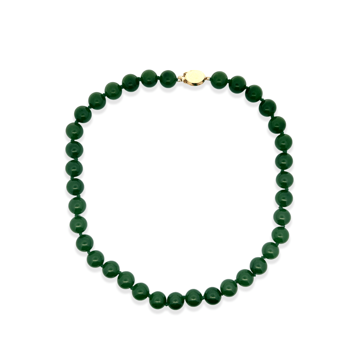 Estate 14K Yellow Gold Nephrite Jade Bead Necklace