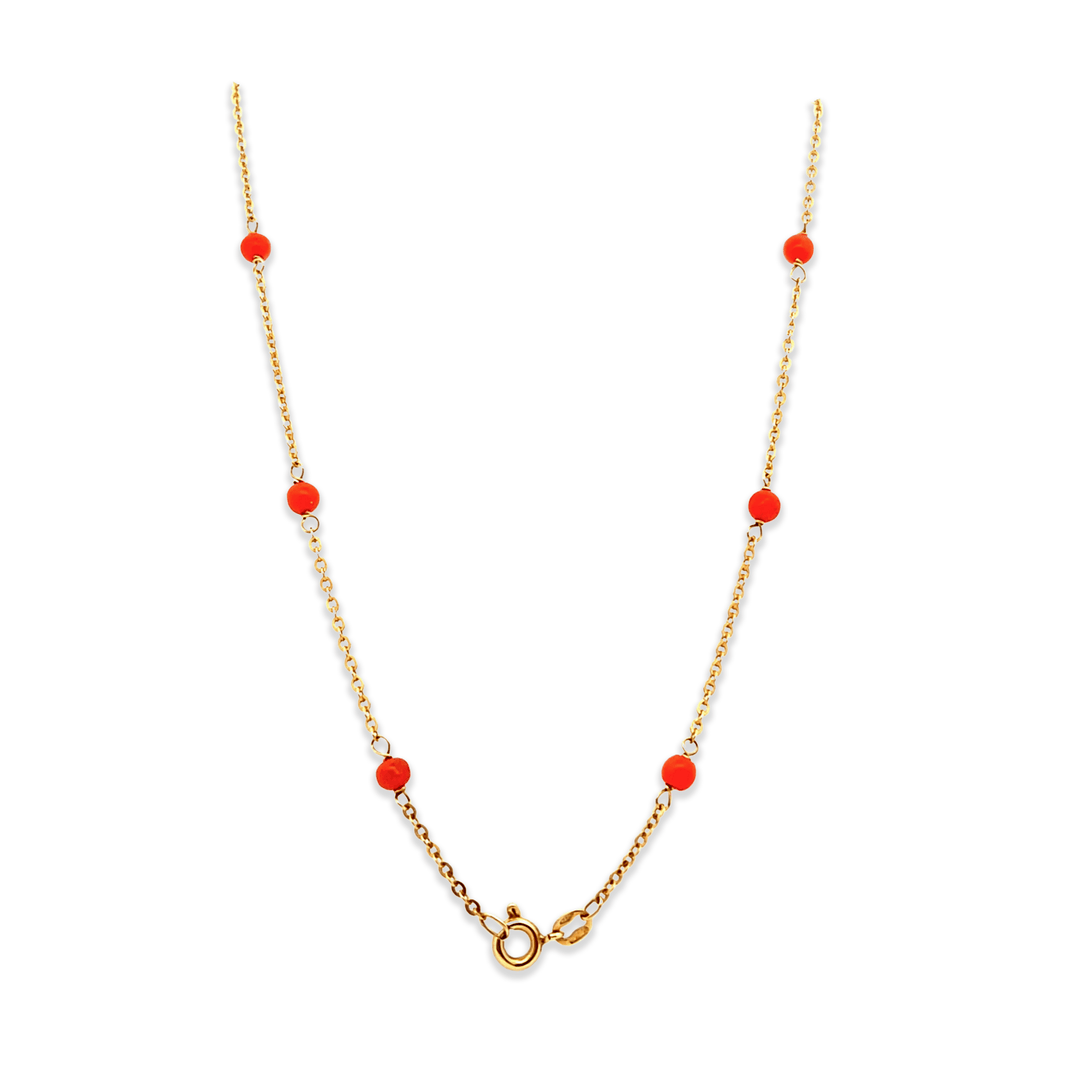 Estate 18K Yellow Gold Vintage Coral Station Necklace