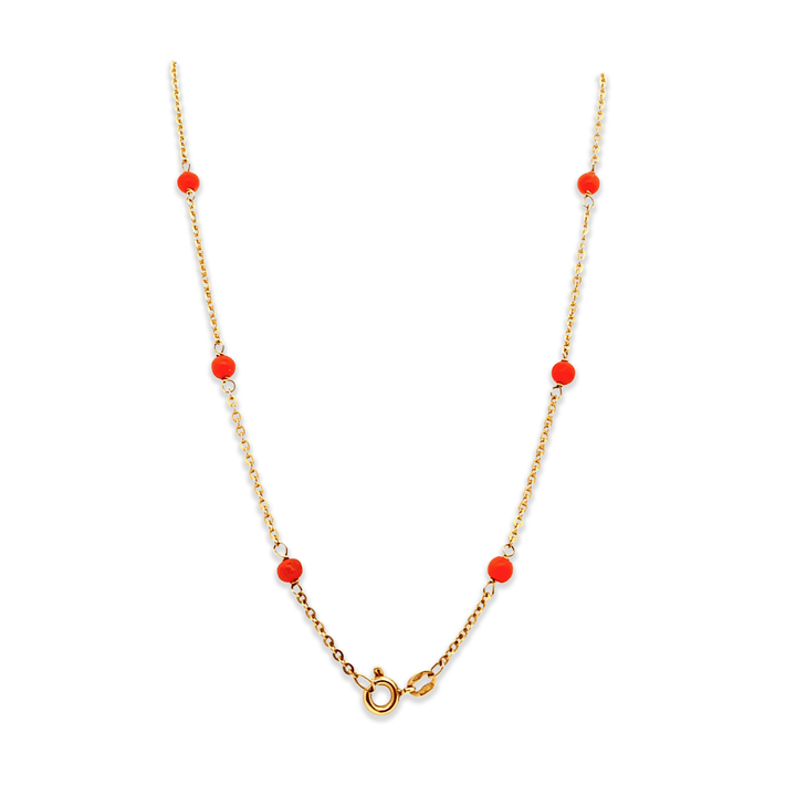 Estate 18K Yellow Gold Vintage Coral Station Necklace
