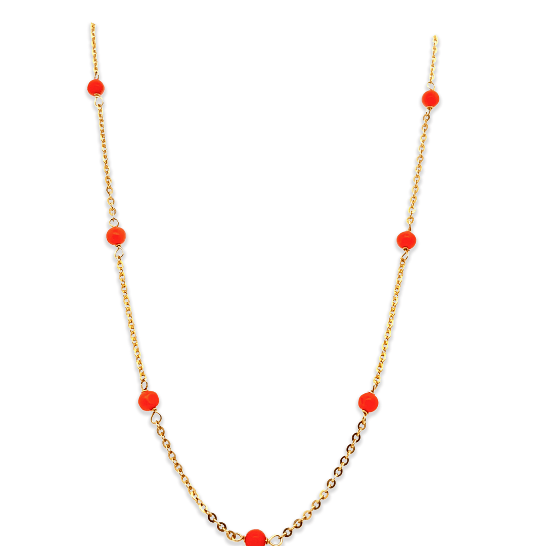 Estate 18K Yellow Gold Vintage Coral Station Necklace