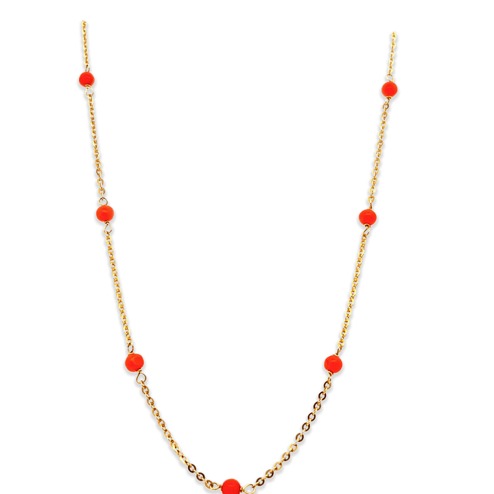 Estate 18K Yellow Gold Vintage Coral Station Necklace