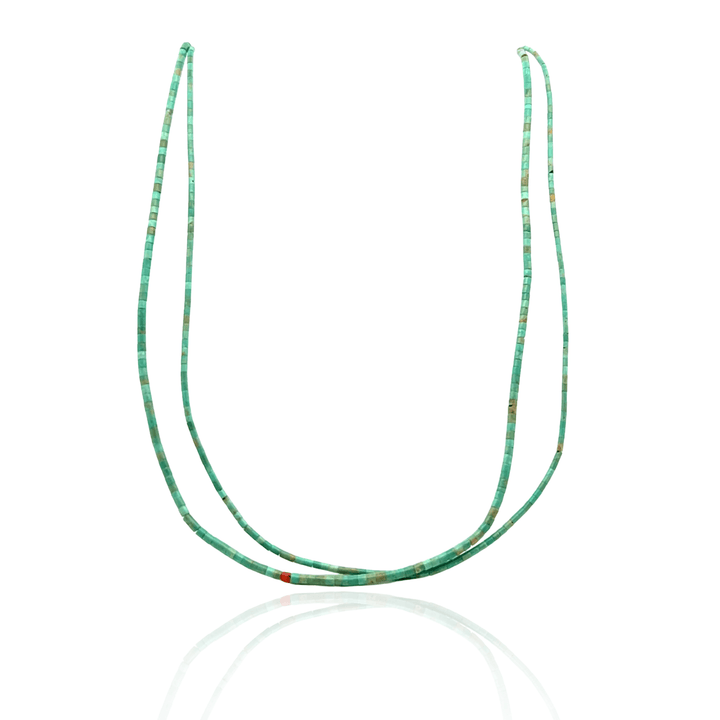 Estate Navajo RmR Signed Sterling Silver Green Turquoise Double Strand Beaded Necklace