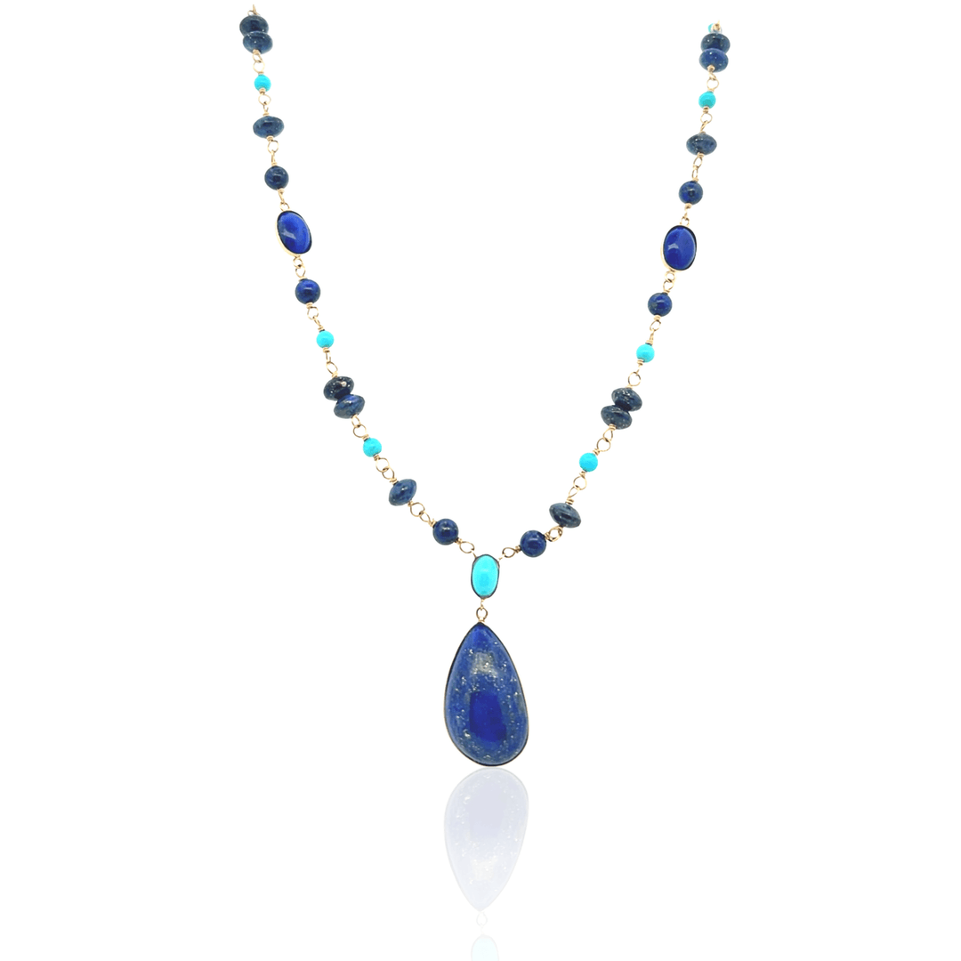 Estate Effy 14K Yellow Gold Lapis Lazuli & Turquoise Beaded Necklace