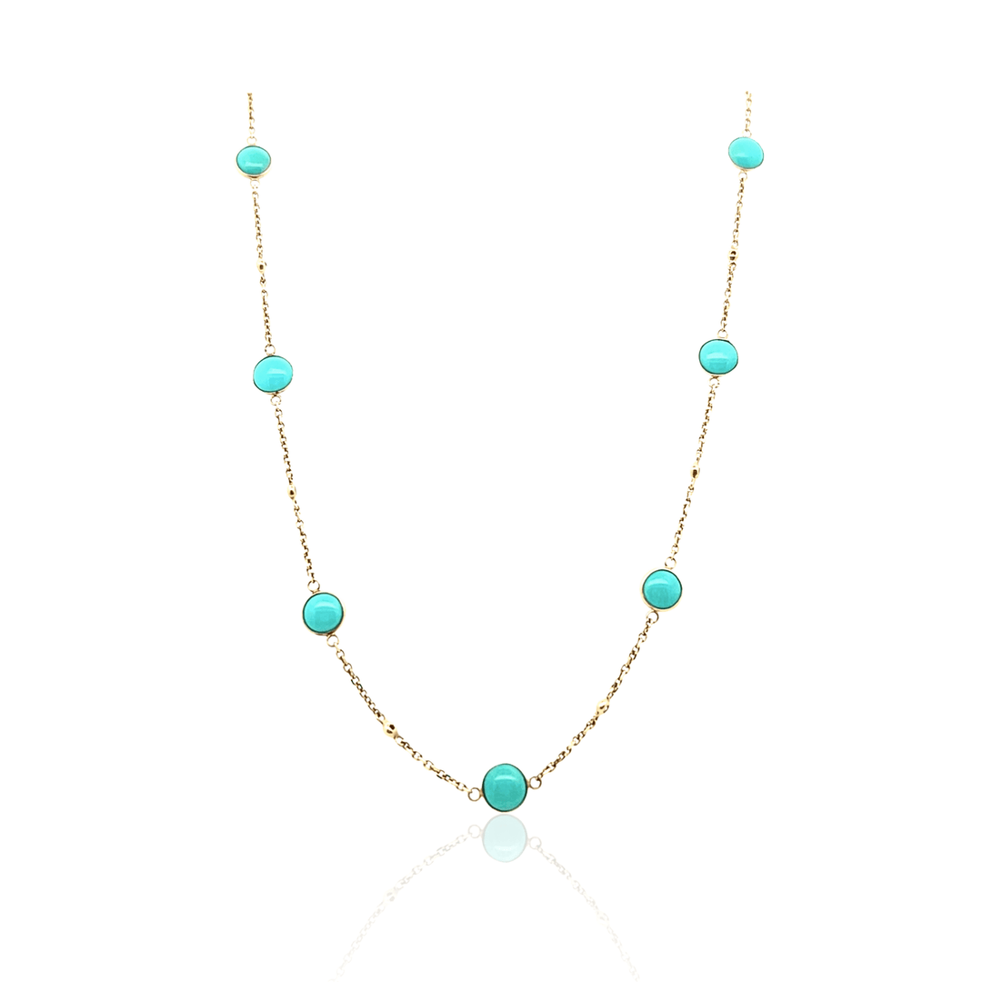 Estate Effy 14K Yellow Gold Cabochon Turquoise & Diamond Station Necklace