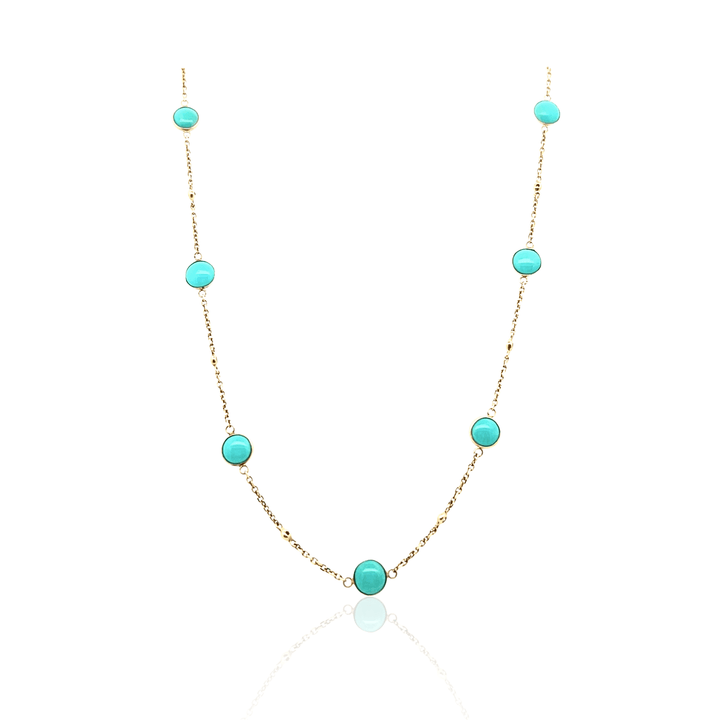 Estate Effy 14K Yellow Gold Cabochon Turquoise & Diamond Station Necklace