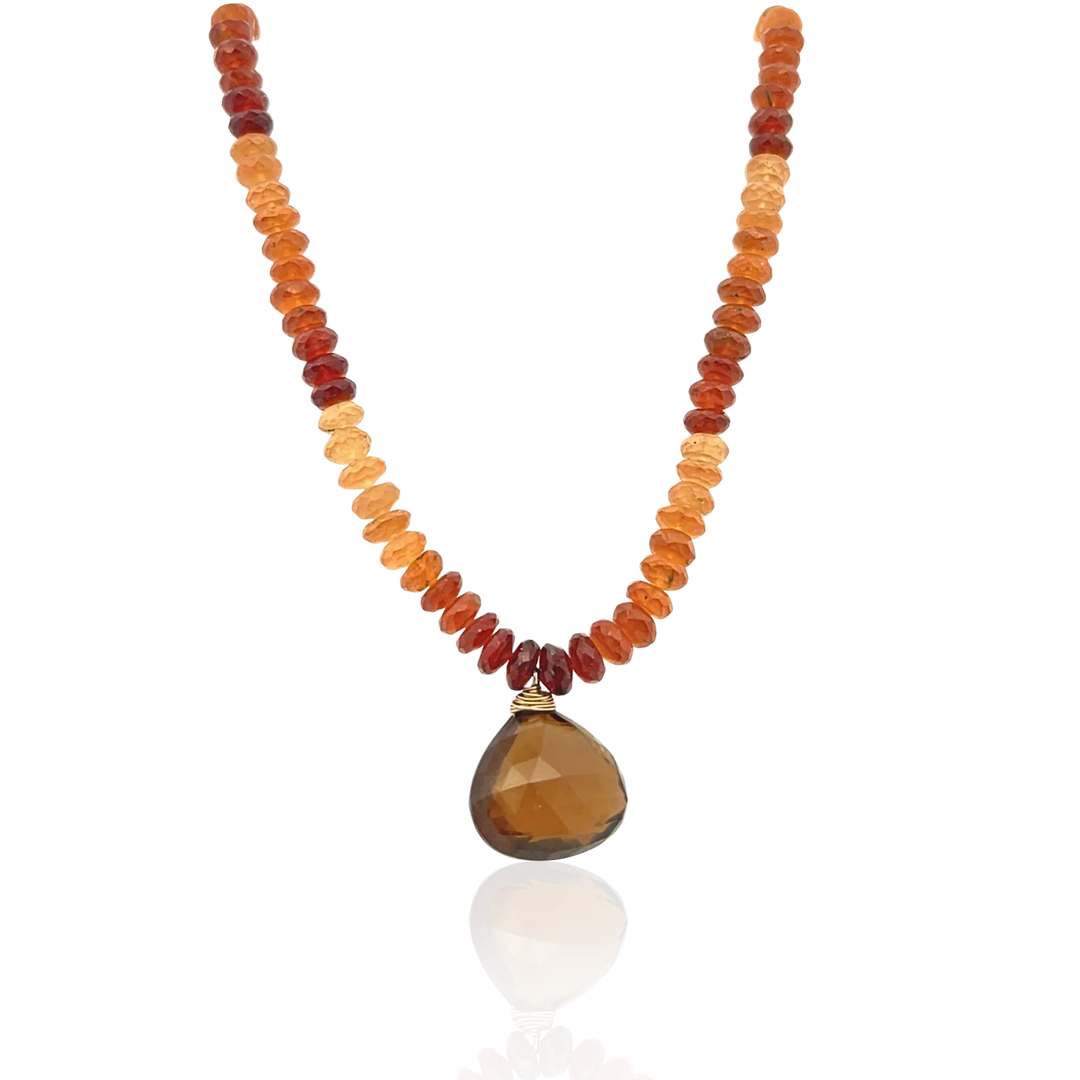 Estate 14K Yellow Gold Filled Smoky Quartz Briolette & Citrine Rondelle Beaded Necklace