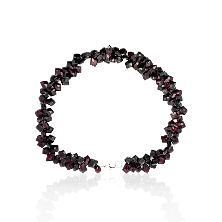 Estate Sterling Silver Garnet Briolette Cluster Necklace