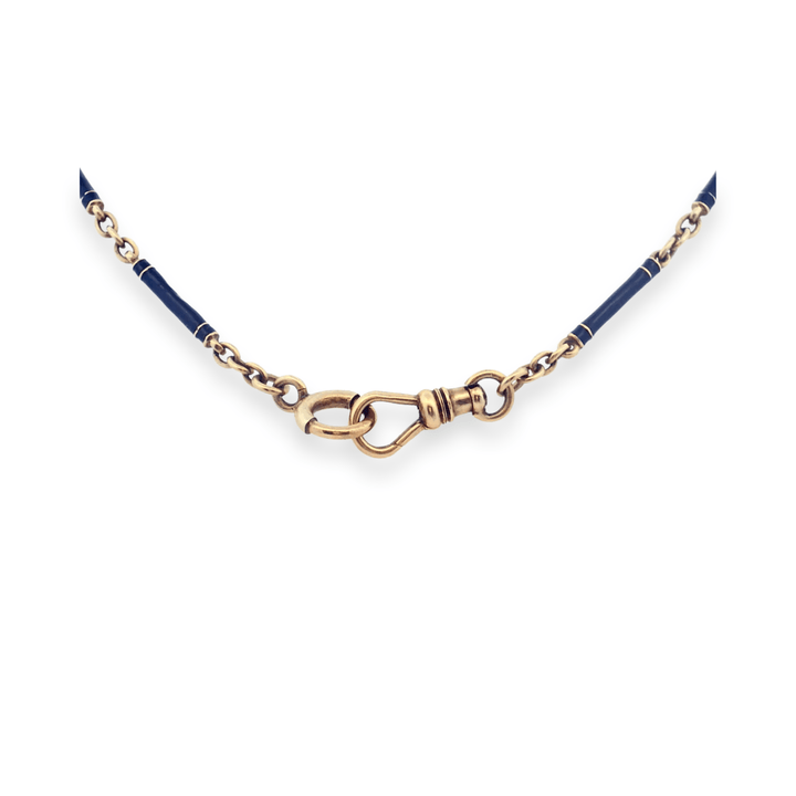 Estate 14K Yellow Gold Black Enamel Tube Link Art Deco Necklace, AS-IS