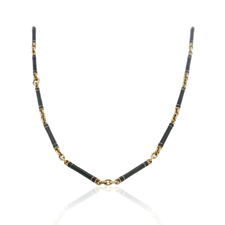 Estate 14K Yellow Gold Black Enamel Tube Link Art Deco Necklace, AS-IS