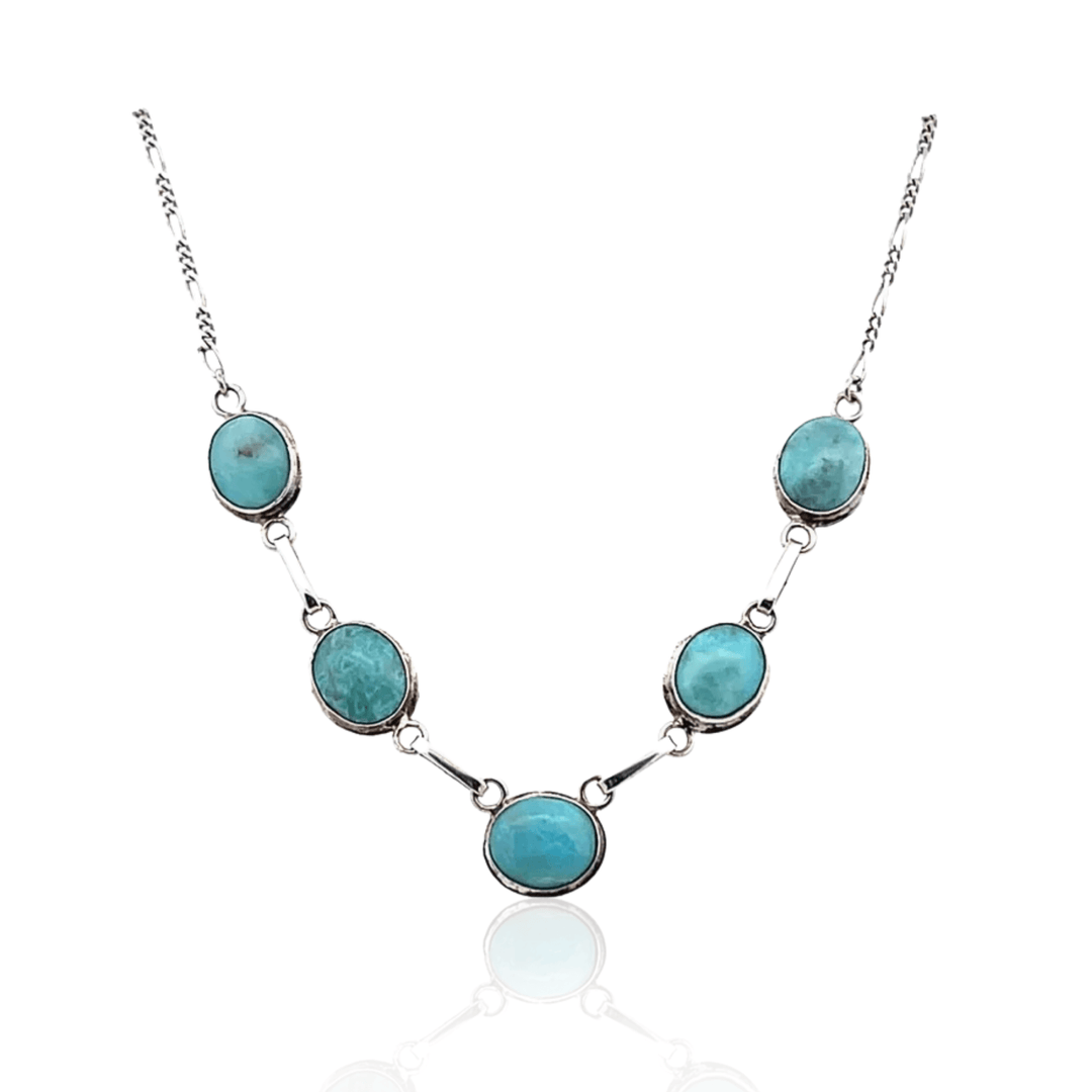 Estate Sterling Silver Oval Cabochon Larimar Necklace