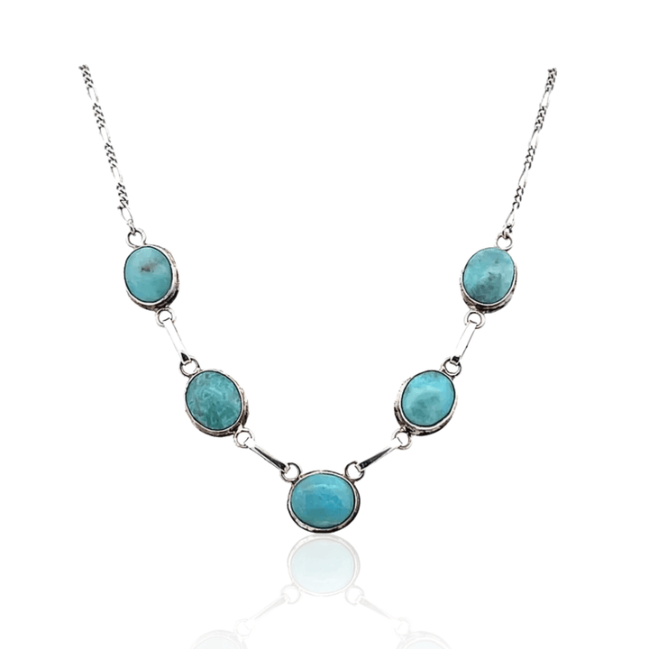 Estate Sterling Silver Oval Cabochon Larimar Necklace