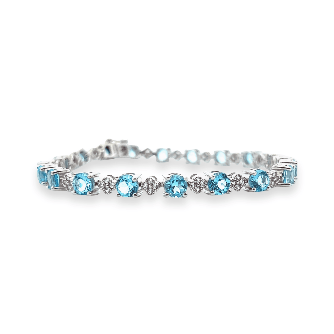 Sterling Silver Blue Topaz & Cubic Zirconia Link Bracelet