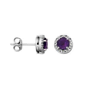 Sterling Silver African Amethyst & White Topaz Halo Stud Earrings by Samuel B.