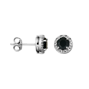 Sterling Silver Black Spinel & White Topaz Halo Stud Earrings by Samuel B.
