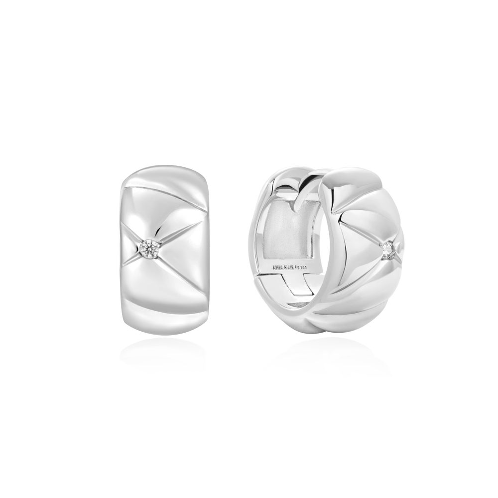Sterling Silver Cubic Zirconia Kiss Huggie Hoop Earrings by Ania Haie