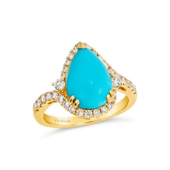 14K Yellow Gold 3.82CTW Pear-Shaped Turquoise & Diamond Halo Ring by Le Vian