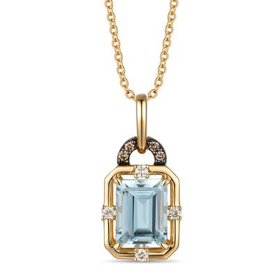 14K Yellow Gold 1.33CTW Aquamarine & Diamond Pendant Necklace by Le Vian