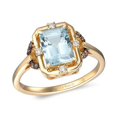 14K Yellow Gold 1.36CTW Emerald-Cut Aquamarine & Diamond Ring
