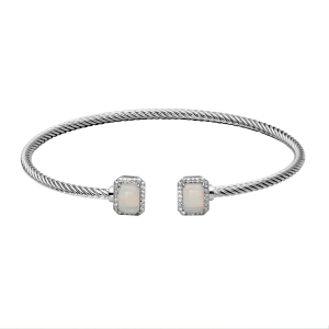 Sterling Silver Emerald-Cut Ethiopian Opal & White Topaz Cuff Bracelet by Samuel B.