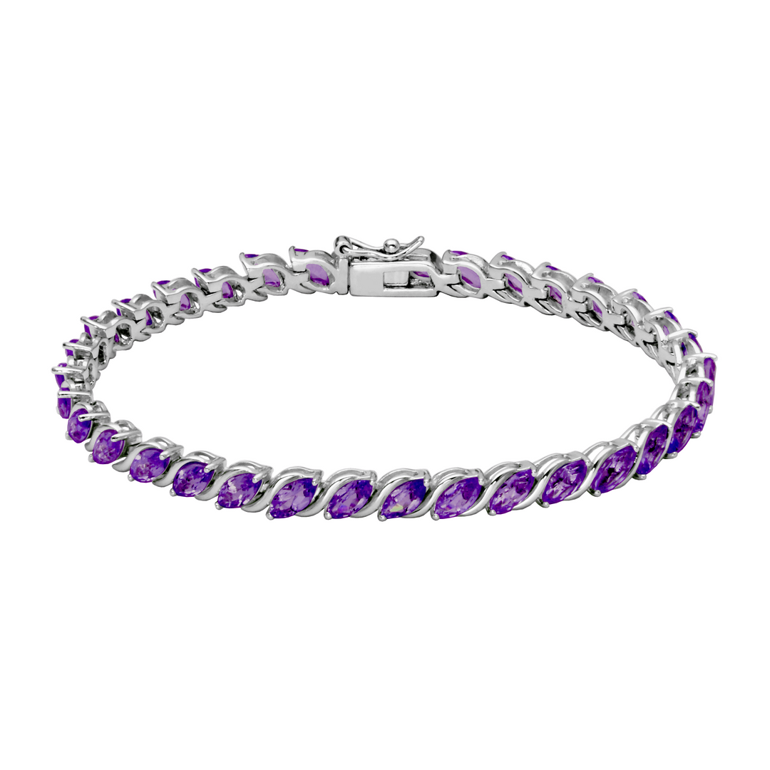 Sterling Silver Marquise African Amethyst Line Bracelet by Samuel B.