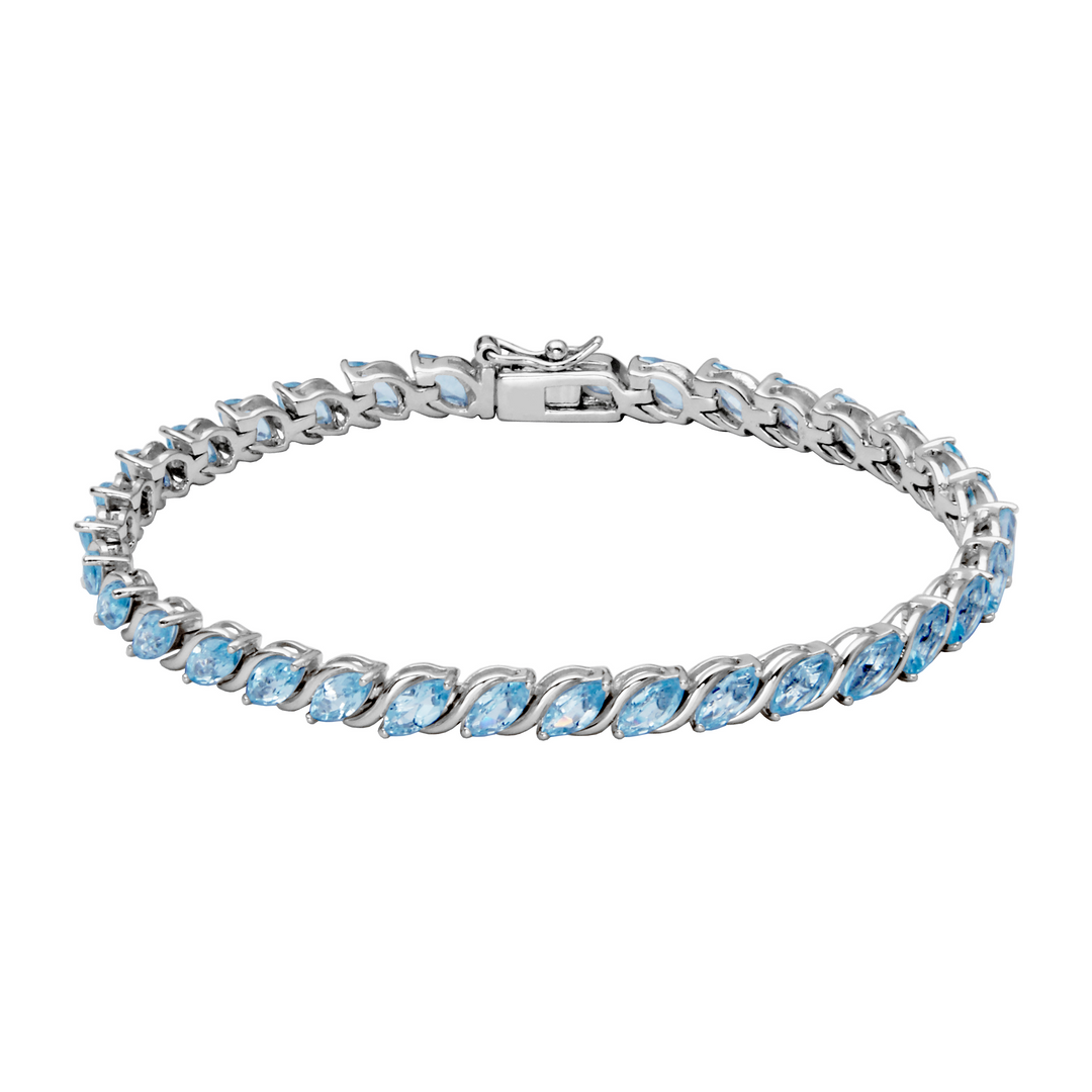 Sterling Silver Marquise Blue Topaz Line Bracelet by Samuel B.