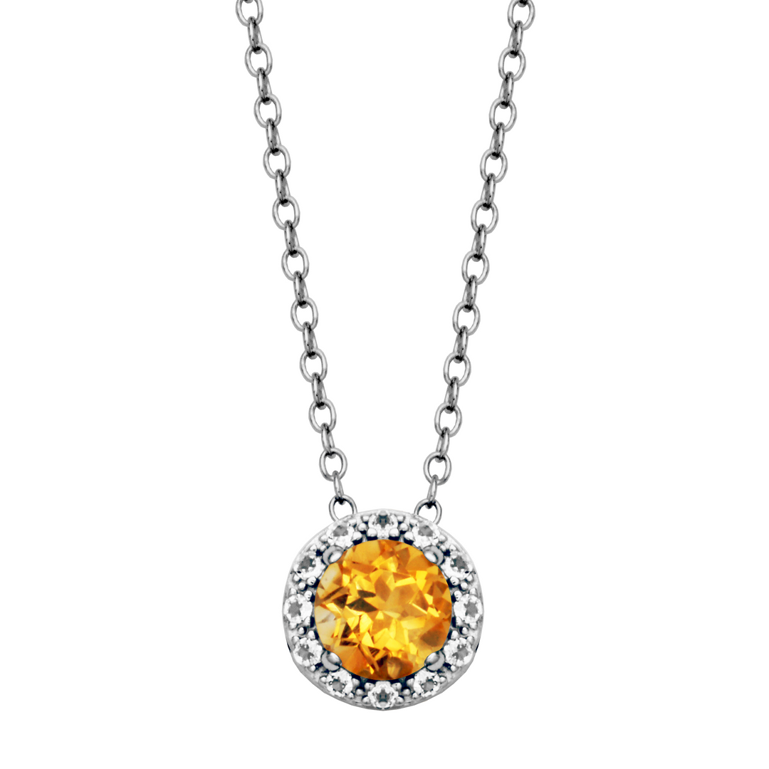 Sterling Silver Citrine & White Topaz Halo Necklace by Samuel B.