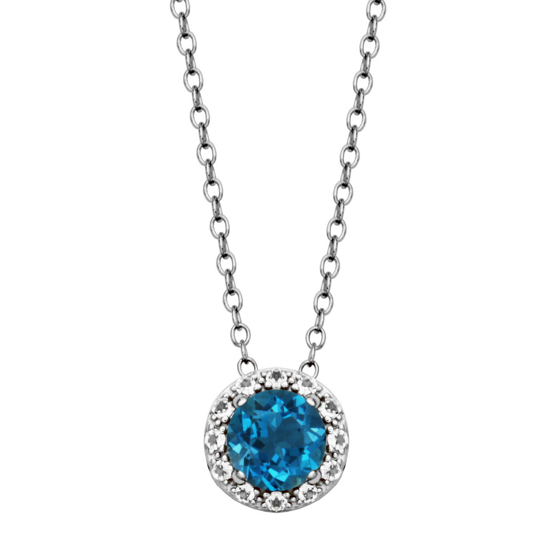 Sterling Silver London Blue Topaz & White Topaz Halo Necklace by Samuel B.