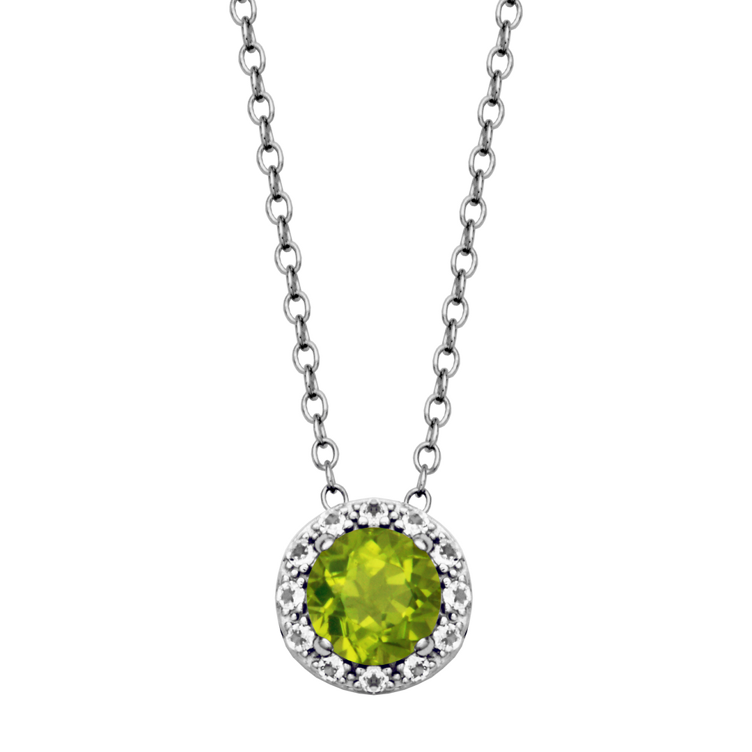 Sterling Silver Peridot & White Topaz Halo Necklace by Samuel B.