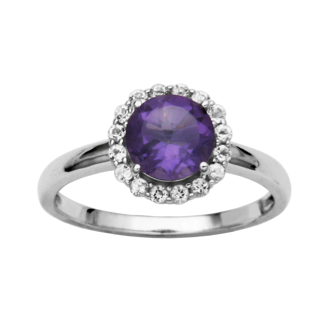 Sterling Silver African Amethyst & White Topaz Halo Ring by Samuel B.