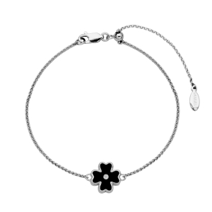 Sterling Silver Black Agate and White Topaz Flower Bolo Bracelet by Samuel B.
