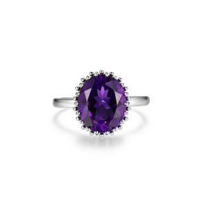 Sterling Silver Oval Amethyst Solitaire Ring by Samuel B.