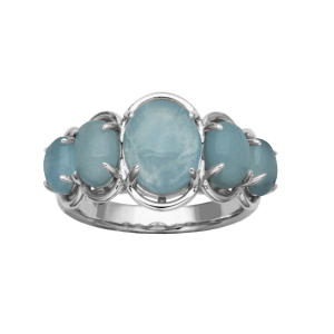Sterling Silver Oval Aquamarine Five Stone Ring by Samuel B.