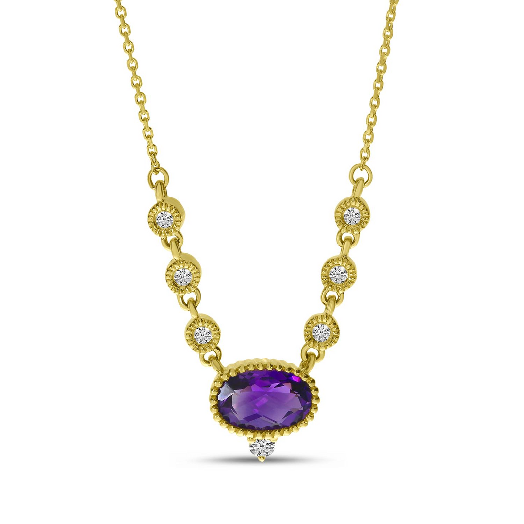 14K Yellow Gold 0.68CTW Oval Amethyst & Diamond Necklace