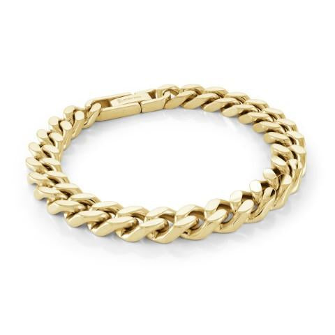 Stainless Steel Yellow Gold Plated Curb Chain Men's Bracelet