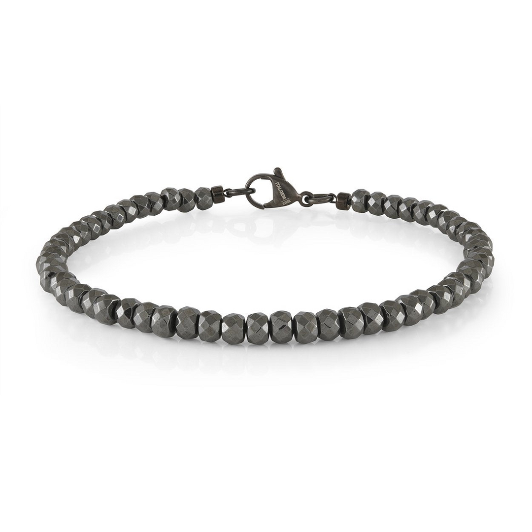 Stainless Steel IP Gunmetal 4mm Hematite Bead Men's Bracelet